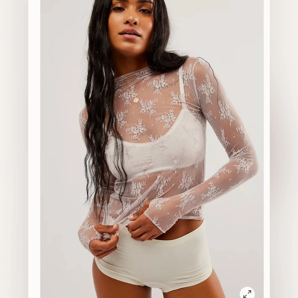 Free People intimately free Lady Lux Layering‎ mockneck long sleeve lace Top